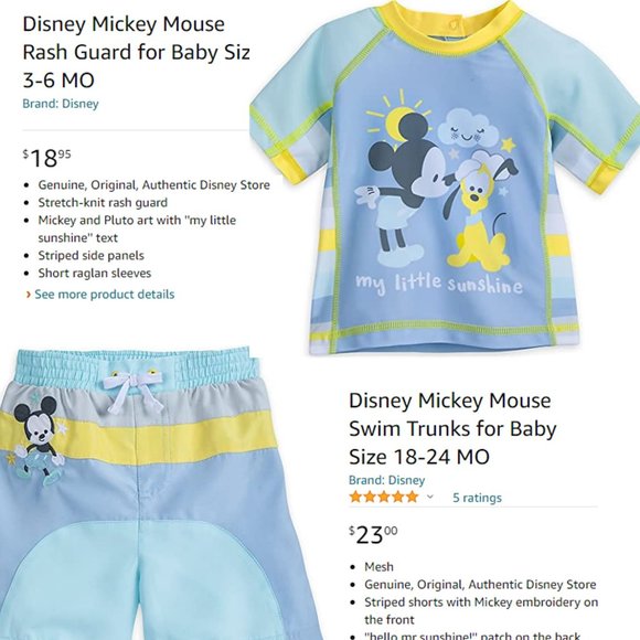 DISNEY BABY Mickey Mouse Baby Boy Swimsuit - Rash Guard and Swim Trunk  🐭 - Picture 15 of 15